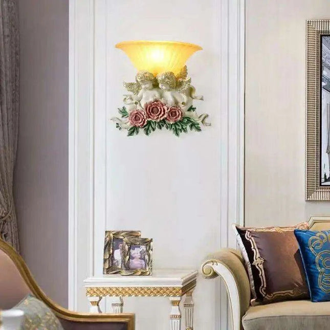 Charming Vintage Angel LED Wall Light - Contemporary Resin Home Accent Fixture