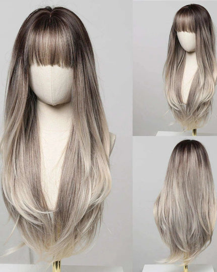 30-Inch Brown Wavy Synthetic Wig with Bangs - Perfect for Parties and Themed Events