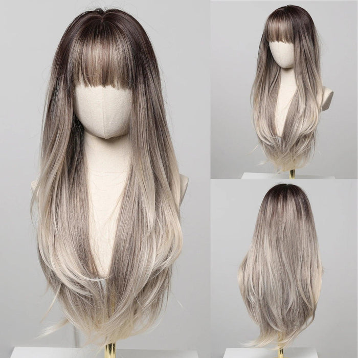 30-Inch Brown Wavy Synthetic Wig with Bangs - Perfect for Parties and Themed Events