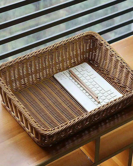 Chic Woven Rattan Storage Tray with Convenient Handles