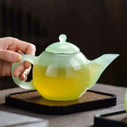 Elegant Green Jade Porcelain Tea Set with Glass Teapot - Perfect for Tea Lovers and Gatherings