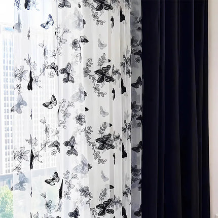 Black Rose Lace Sheer Curtain — French Romantic, 2 Patterns, 6 Sizes, 4 Headings