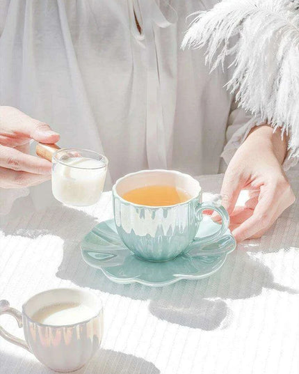 Elegant Pearl Shell Ceramic Tea and Coffee Ensemble - Transform Your Afternoon Experience