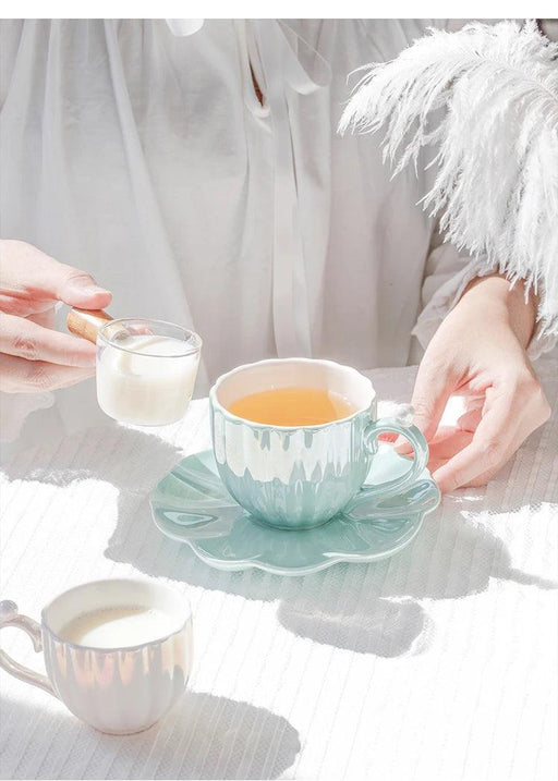 Elegant Pearl Shell Ceramic Tea and Coffee Ensemble - Transform Your Afternoon Experience