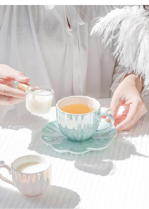 Elegant British Pearl Shell Ceramic Tea and Coffee Set with Petite Cup and Saucer for Tea Time