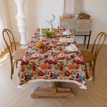 Vintage Floral Jacquard Tablecloth — Pastoral, 13 Colours, 8 Sizes