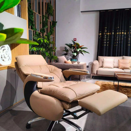 Premium Electric Reclining Office Chair with Integrated Footrest and Ergonomic High Back Support - Luxurious PU Leather Finish