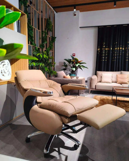 Premium Electric Reclining Office Chair with Integrated Footrest and Ergonomic High Back Support - Luxurious PU Leather Finish