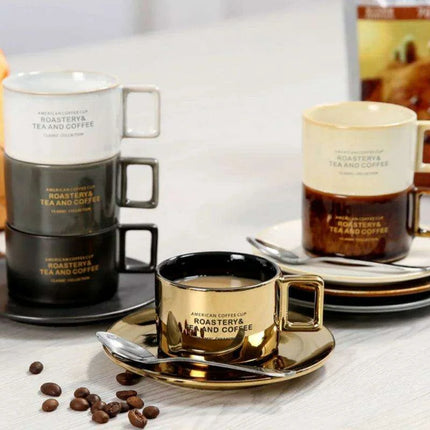 Luxurious Hand-Painted European Ceramic Coffee Mug Set with Gold Detailing - 110ml