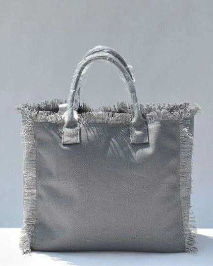 Personalized Trendy Fringed Canvas Tote with Stylish Ruffles