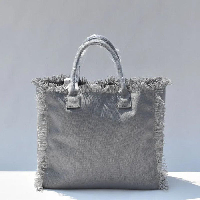 Personalized Trendy Fringed Canvas Tote with Stylish Ruffles