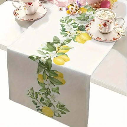 Romantic Home Lemon Pattern Linen Table Runner - Summer Decor, Durable
