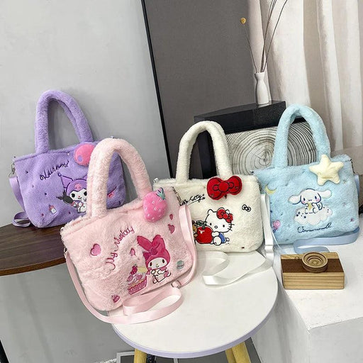 Kawaii Sanrio Plush Bag Cinnamoroll My Melody Plush Crossbody Bag Kuromi Handbags Shoulder Bags Hello Kitty Messenger Bags Gifts