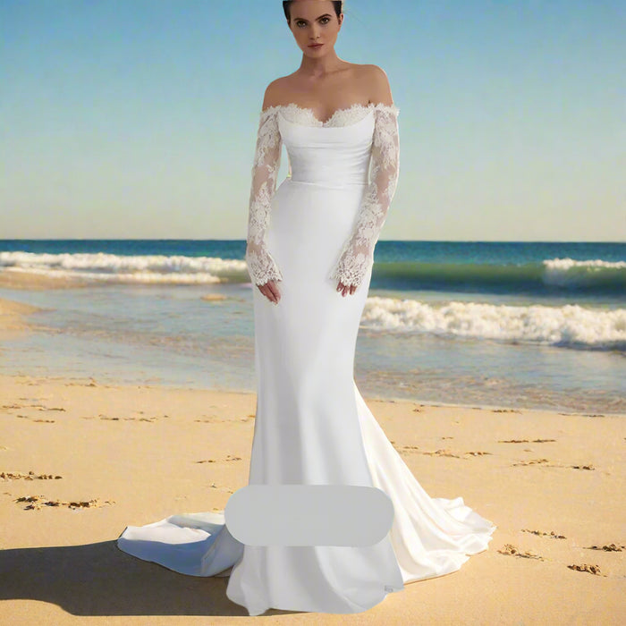 Customizable Floral Lace Mermaid Wedding Dress with Open Back and Long Sleeves