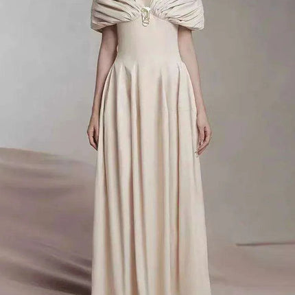 Puff Sleeve V-neck Pleated Swing Dress - Sophisticated Evening Party Attire