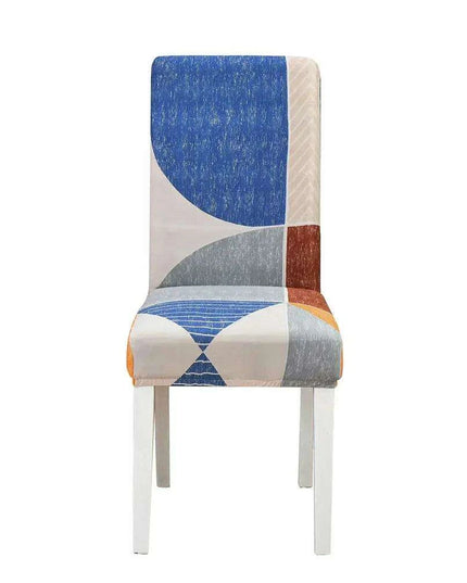 Elegant Geometric Blue-Grey Stretch Chair Covers for Stylish Dining Experiences