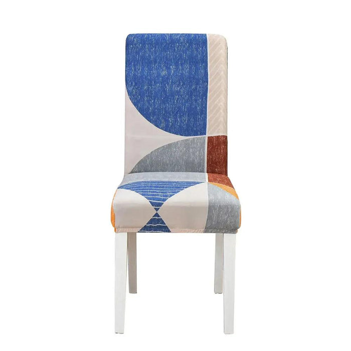 Elegant Geometric Blue-Grey Stretch Chair Covers for Stylish Dining Experiences