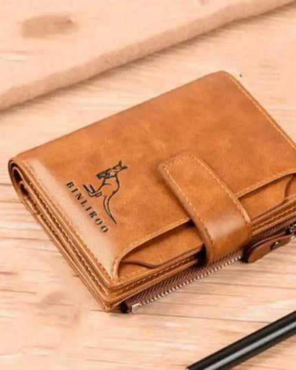 Men's RFID-Blocking PU Leather Zipper Wallet with Organized Compartments