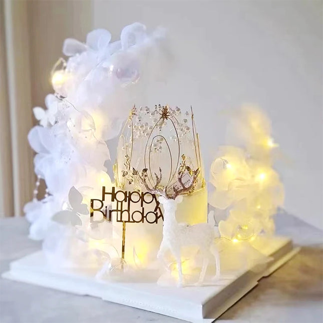 Chiffon Moon Boat Ballet Girl Lace Flower Acrylic Cake Topper Happy Bi