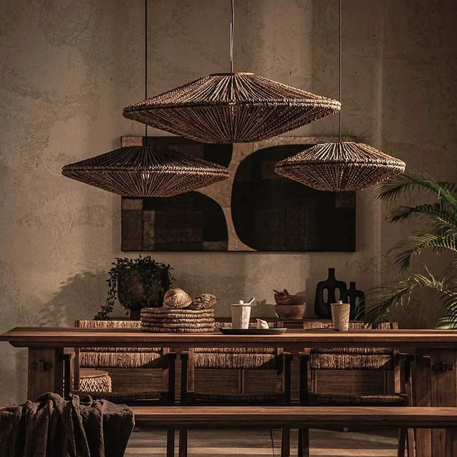Wabi Sabi Rattan Chandelier — Japanese Antique Style for Restaurants, Tea Rooms & Living Rooms