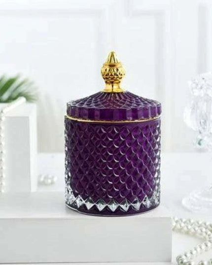 Amber Radiance Crystal Glass Storage Jar with Lid for Jewelry and Event Decor