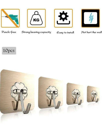 Moisture-Resistant Wall Hooks Set for Seamless Kitchen and Bathroom Organization