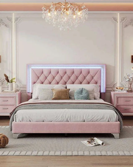 Illuminate Your Bedroom Oasis with Luxe LED Queen Bed Set and Chic Nightstands
