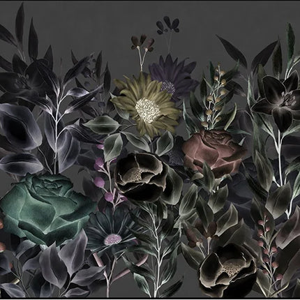 Dark Botanical Floral Mural Wallpaper — Custom Size | Très Élite