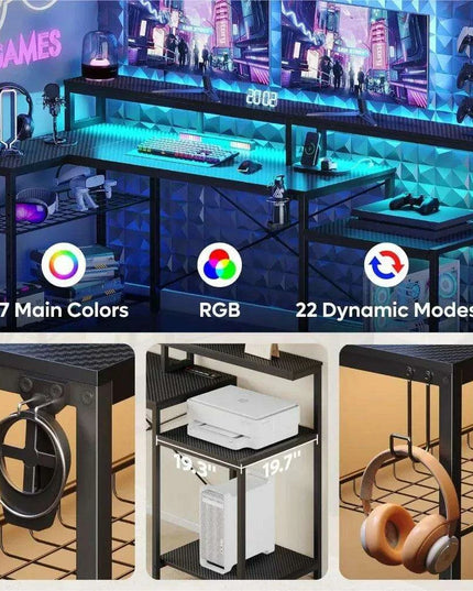 Ergonomic RGB Gaming Desk with Adjustable Features and Convenient Power Solutions