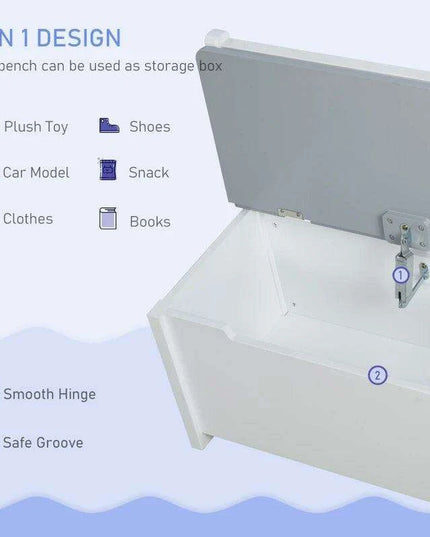 Stylish Grey and White Children's Table Set with Storage Bench and Two Chairs - Ideal for Imaginative Play and Learning Activities