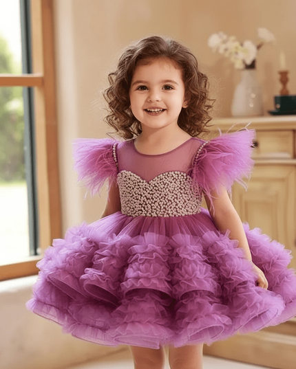 Elegant Beaded Mesh Princess Dress for Girls