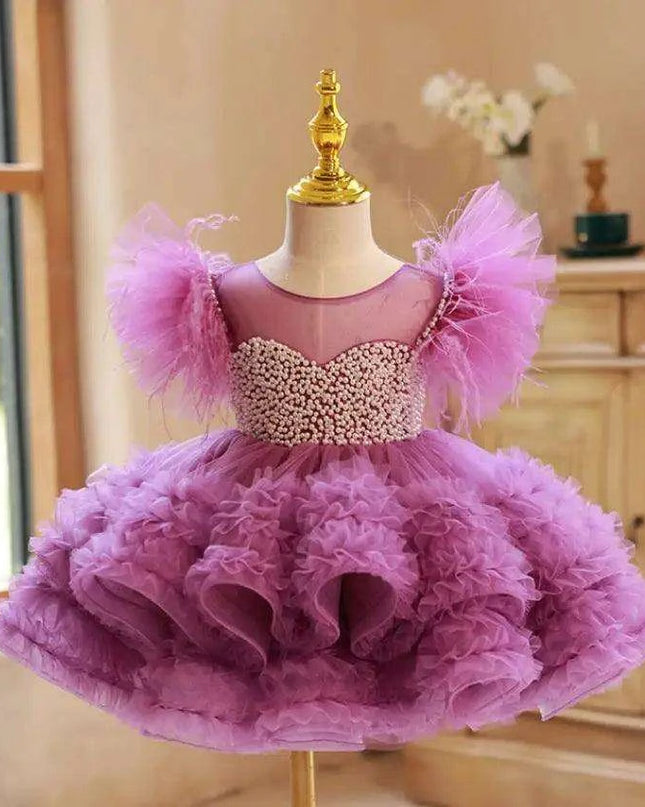 Elegant Beaded Mesh Princess Dress for Girls