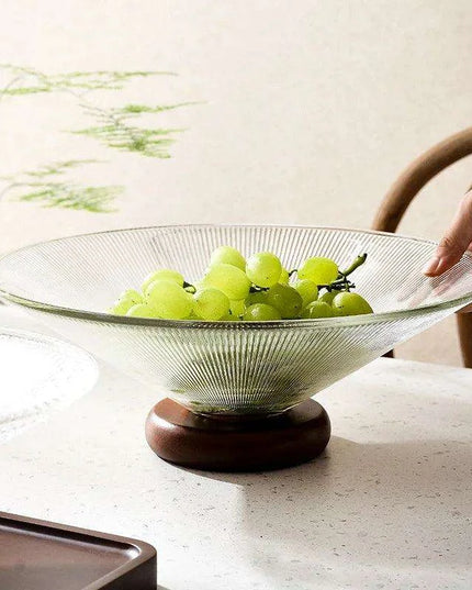 Chic Elevated Glass Fruit Display with Premium Rubber Wood Base for Stylish Dining Enhancements