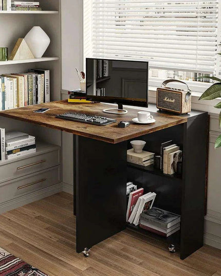 Convertible Modern Dining Table with Wheels, Drawer, and Double Layer Storage