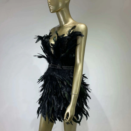 Elegant Black Feather Strapless Gown for Women