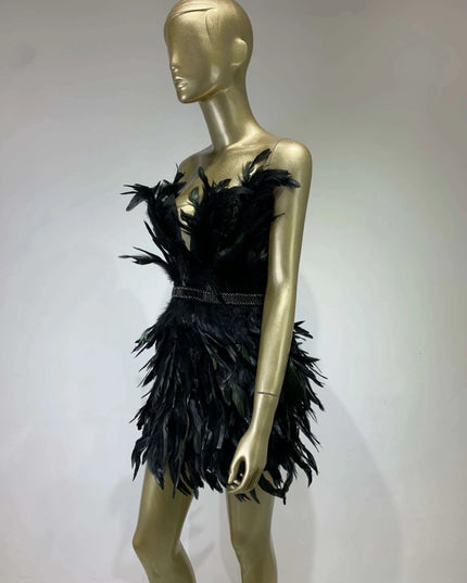 Elegant Black Feather Strapless Gown for Women