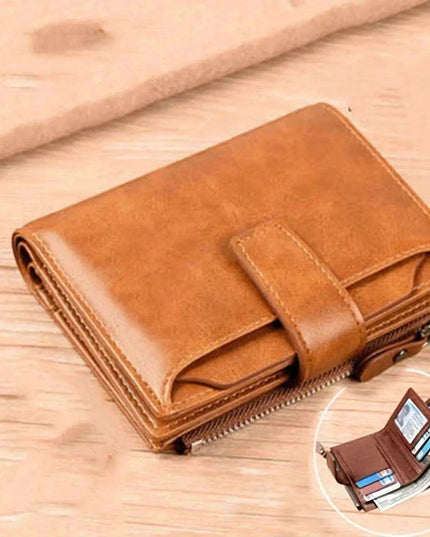 Men's RFID-Blocking PU Leather Zipper Wallet with Organized Compartments