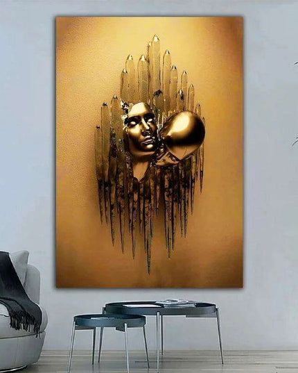 Golden Embrace Metal Figure Sculpture - Romantic Home Decor Piece