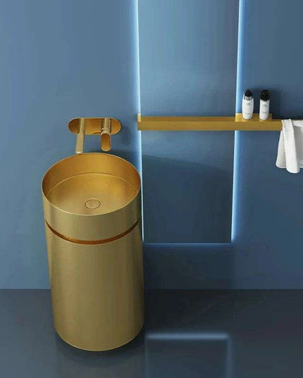 Contemporary Floor-Mounted 304 Stainless Steel Washbasin with Hidden Storage