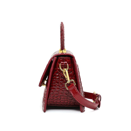 Crocodile Embossed Cowhide Leather Small Square Bag | Très Elite