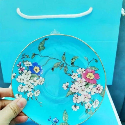 Opulent Midnight Blossom Crane Bone China Tea Set with Gold Accents