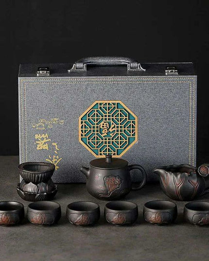 Yunnan Handcrafted Purple Pottery Tea Ceremony Set: Gaiwan Teapot and Cups for Elegant Brewing