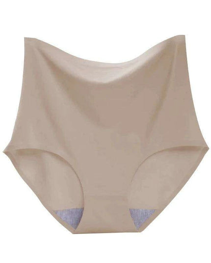 Chic Plus Size High Waist Ice Silk Seamless Briefs for Women - Shaping Underwear with Abdomen and Hip Enhancing Features