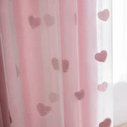 Korean Pink Love Embroidery Blackout Curtains – Tulle & Double Layer, Girls’ Room
