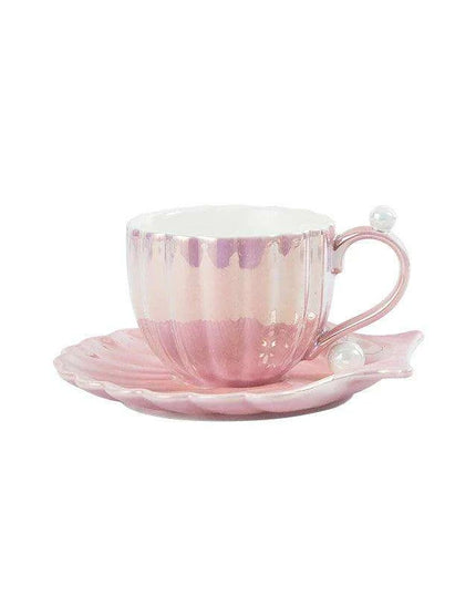 Elegant Pearl Shell Ceramic Tea and Coffee Ensemble - Transform Your Afternoon Experience