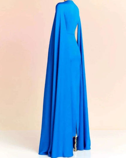 Chic Pleated Evening Dress with Bow Waist and Elegant Cape Sleeves - Summer Collection 35Z774