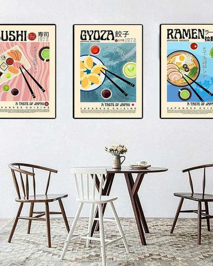 Asian Gourmet Canvas Art: Stunning Illustrations of Ramen, Sushi, and Dumplings for a Stylish Kitchen
