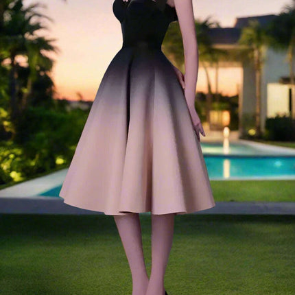 Chic Bowtie Halter Top and Pleated Ombre Skirt Summer Party Dress