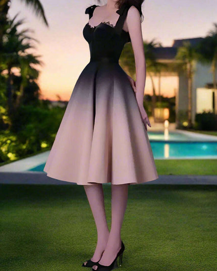 Chic Bowtie Halter Top and Pleated Ombre Skirt Summer Party Dress