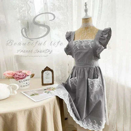 Charming Retro Floral Cotton-Linen Apron Dress for Women
